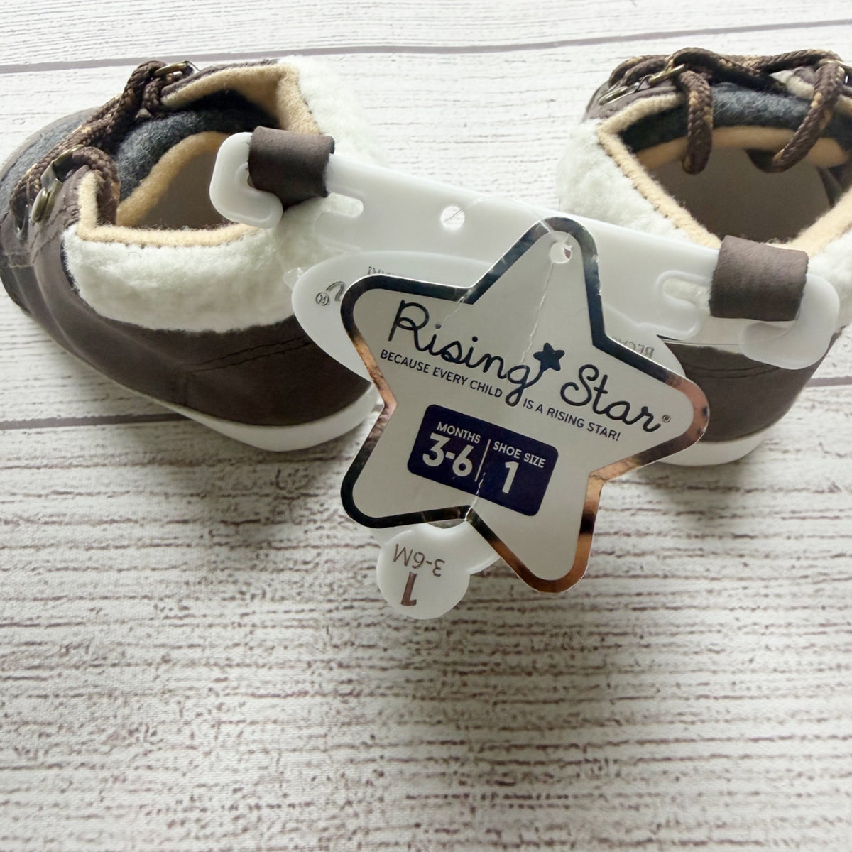 Rising Star Baby Shoes Brown Gray Faux Leather NWT 1 3-6 Months