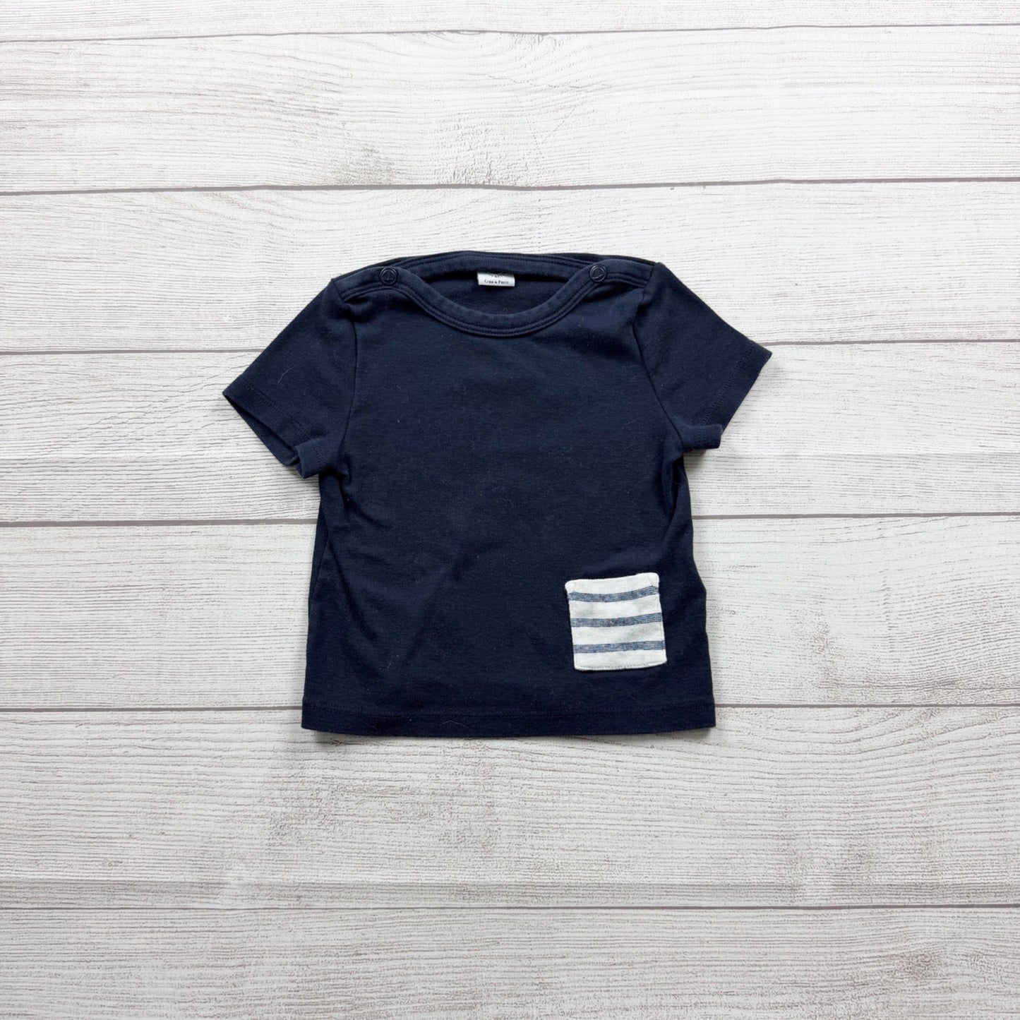 Petit Bateau Baby Navy T-Shirt Striped Pocket Detail 12-18 Months