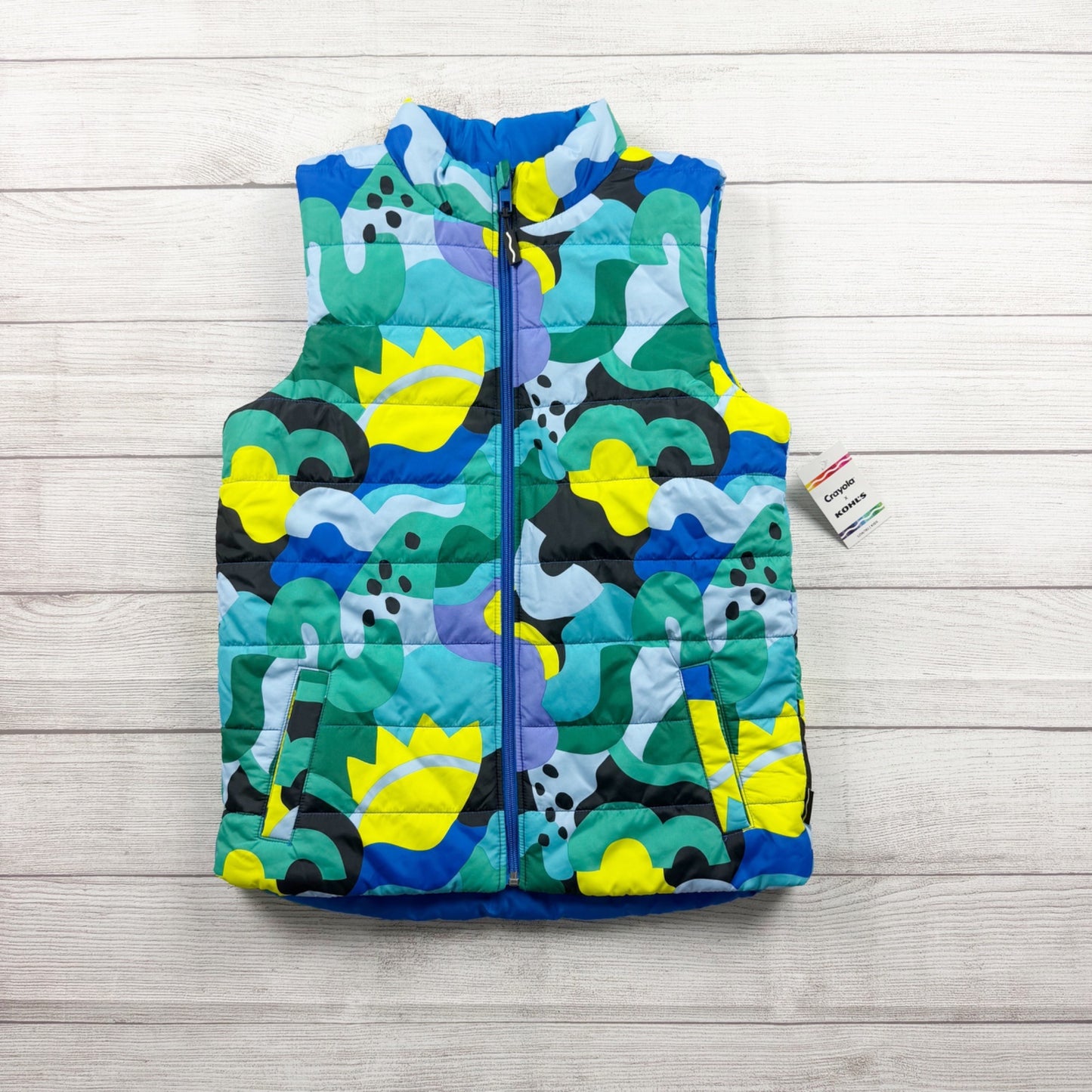 Crayola Kids Reversible Puffer Vest Colorful Print Zip Up XL 14-16 NWT