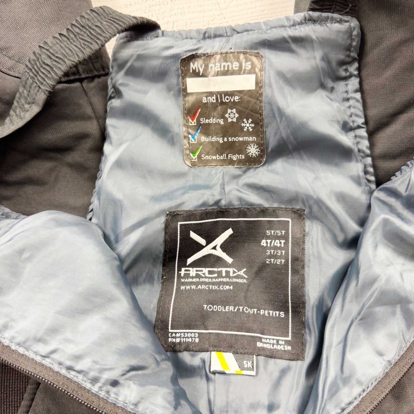 Arctix Kids Snow Bibs Black Insulated Ski Pants Bib Overalls Winter Pants 4T