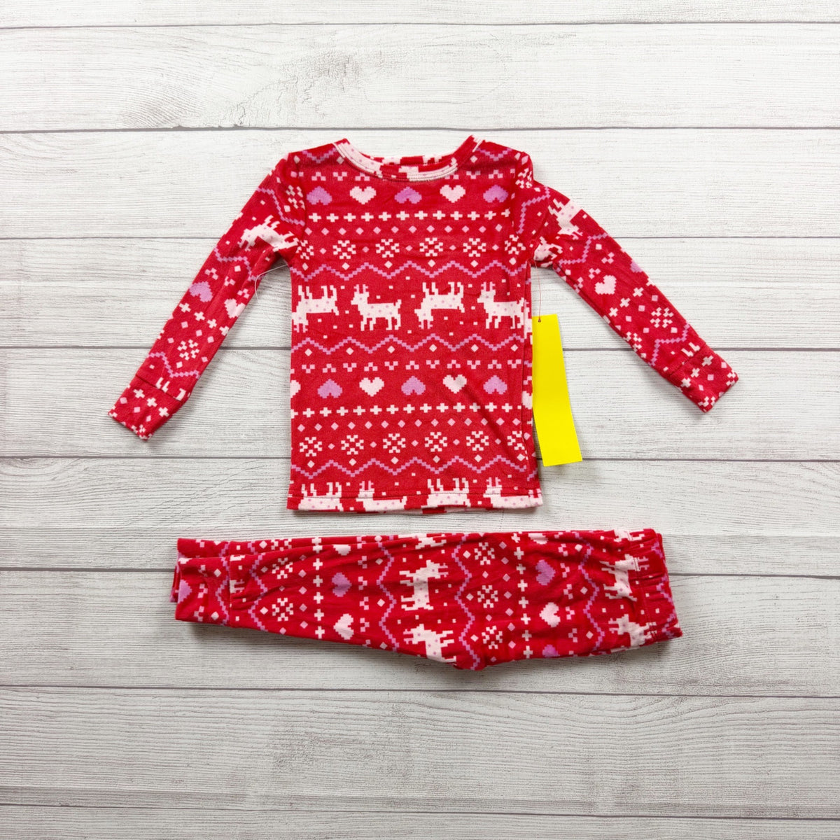 Cat & Jack Toddler Girls Fair Isle Snuggly Soft Pajama Set Reindeer Heart NWT 2T
