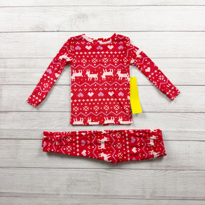 Cat & Jack Toddler Girls Fair Isle Snuggly Soft Pajama Set Reindeer Heart NWT 2T
