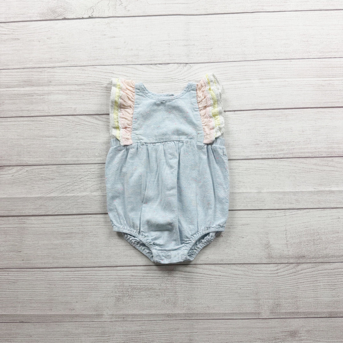 EGG Pastel Baby Blue Ruffled Romper Speckled Print 9-12 Months