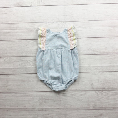 EGG Pastel Baby Blue Ruffled Romper Speckled Print 9-12 Months