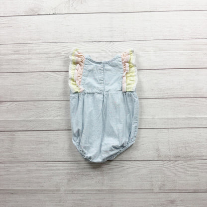 EGG Pastel Baby Blue Ruffled Romper Speckled Print 9-12 Months