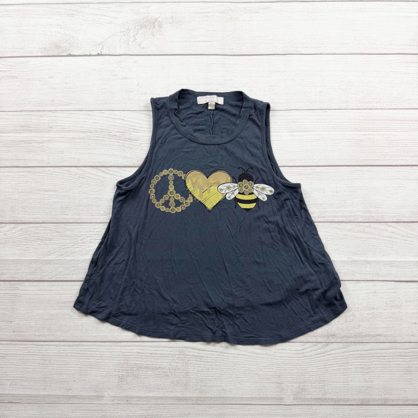 Moa Moa Girls Peace Love Bee Graphic Dark Gray Sleeveless Tank Top M
