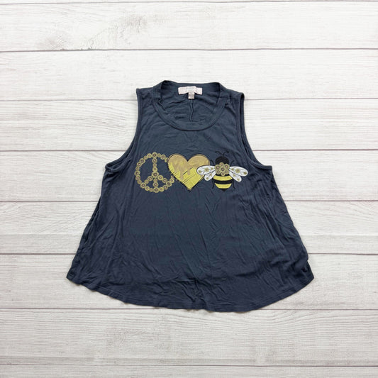 Moa Moa Girls Peace Love Bee Graphic Dark Gray Sleeveless Tank Top M