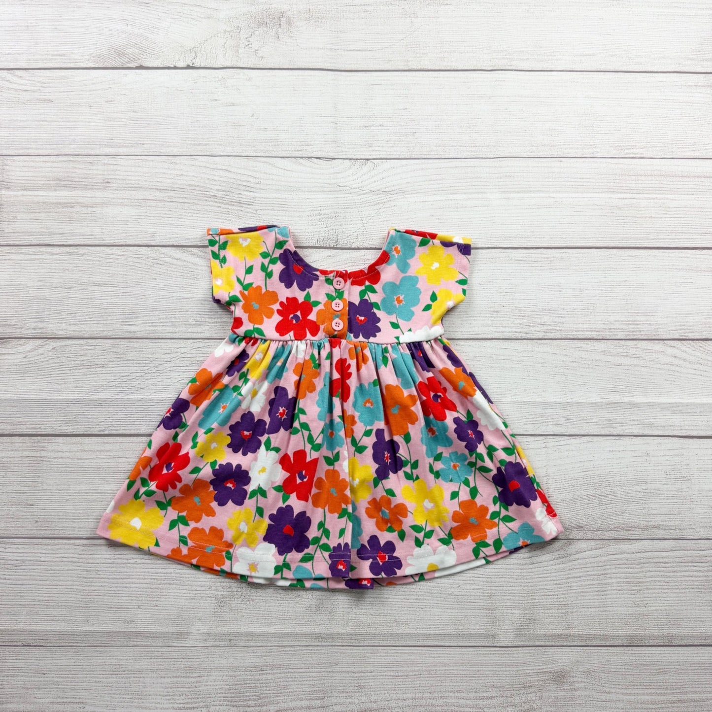 Hanna Andersson Baby Girl Floral Dress Multicolor Short Sleeve Twirl 12-18 Month