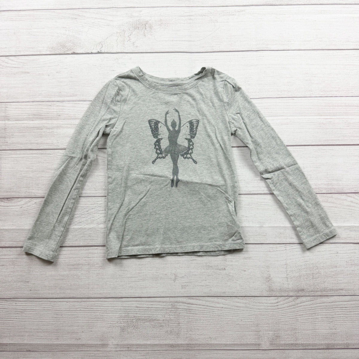 Gap Kids Girls Long Sleeve Gray Tee Ballerina Butterfly Graphic S 6-7