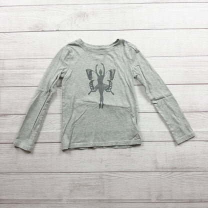 Gap Kids Girls Long Sleeve Gray Tee Ballerina Butterfly Graphic S 6-7