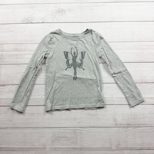Gap Kids Girls Long Sleeve Gray Tee Ballerina Butterfly Graphic S 6-7