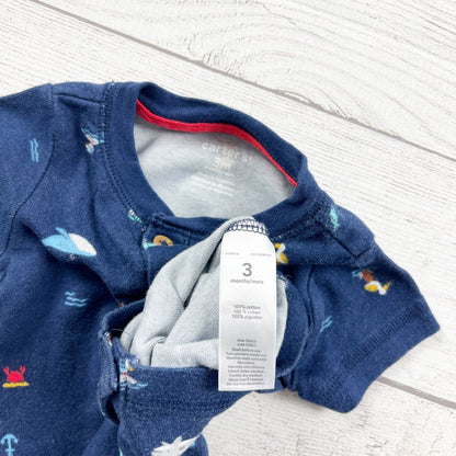 Carter's Baby Nautical Fish Short Sleeve Henley Romper Shark Print 0-3 Months