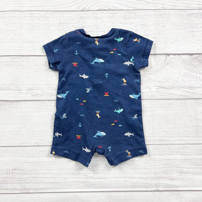 Carter's Baby Nautical Fish Short Sleeve Henley Romper Shark Print 0-3 Months