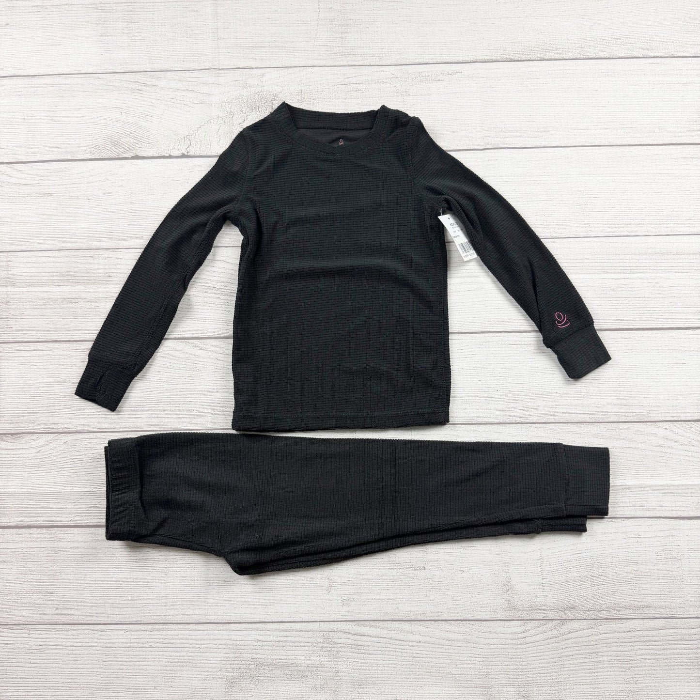 Cuddl Duds Texture Grid Black Thermal Long Sleeve Top Bottom NWT XS 4-5