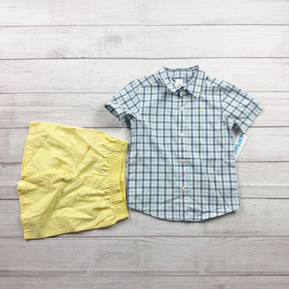 Carter’s Toddler Boys 2-Piece Outfit Shirt Shorts Plaid & Yellow NWT 4T