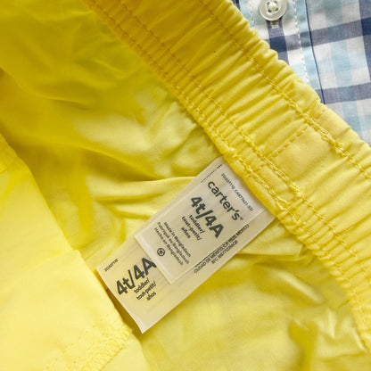 Carter’s Toddler Boys 2-Piece Outfit Shirt Shorts Plaid & Yellow NWT 4T