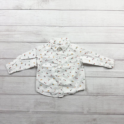 Old Navy Toddler Boys White Button Down Shirt Woodland Print 18-24 Months