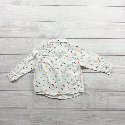 Old Navy Toddler Boys White Button Down Shirt Woodland Print 18-24 Months