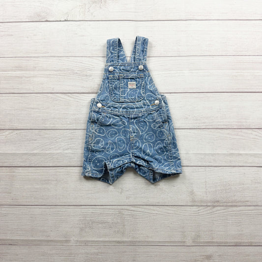 Old Navy Workwear Baby Denim Overalls Peace Smiley Print 6-12 Months