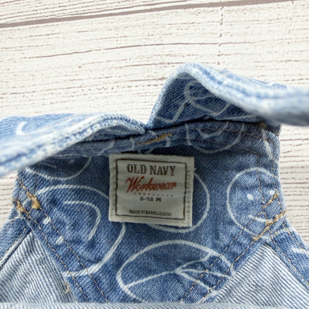 Old Navy Workwear Baby Denim Overalls Peace Smiley Print 6-12 Months
