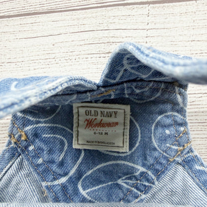 Old Navy Workwear Baby Denim Overalls Peace Smiley Print 6-12 Months