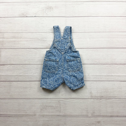 Old Navy Workwear Baby Denim Overalls Peace Smiley Print 6-12 Months