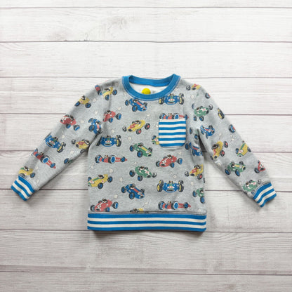 Mini Boden Boys Long Sleeve Graphic Cotton Sweatshirt Fun Car Print 6-7