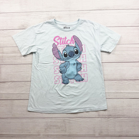 Disney Stitch Girls Graphic Tee Blue Pink Short Sleeve Cotton Blend XL 14-16