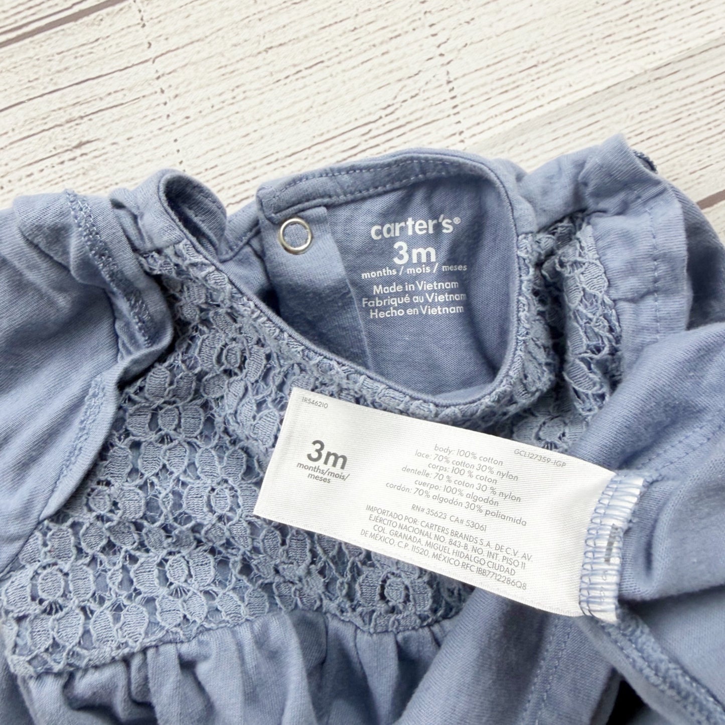 Carter’s Baby Girl Blue Long Sleeve Lace Yoke Dress 0-3 Months