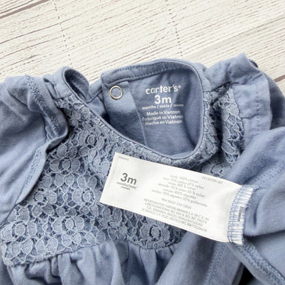 Carter’s Baby Girl Blue Long Sleeve Lace Yoke Dress 0-3 Months