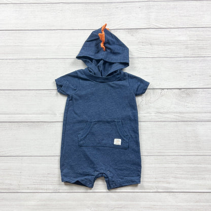 Carter's Baby Hooded Romper Blue Dinosaur Kangaroo Pocket 6-9 Months