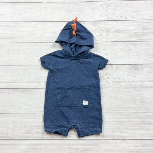 Carter's Baby Hooded Romper Blue Dinosaur Kangaroo Pocket 6-9 Months