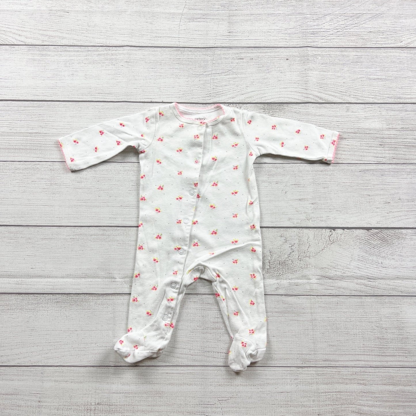 Carter's Baby Girls White Floral Footed Sleeper Pajamas 0-3 Months