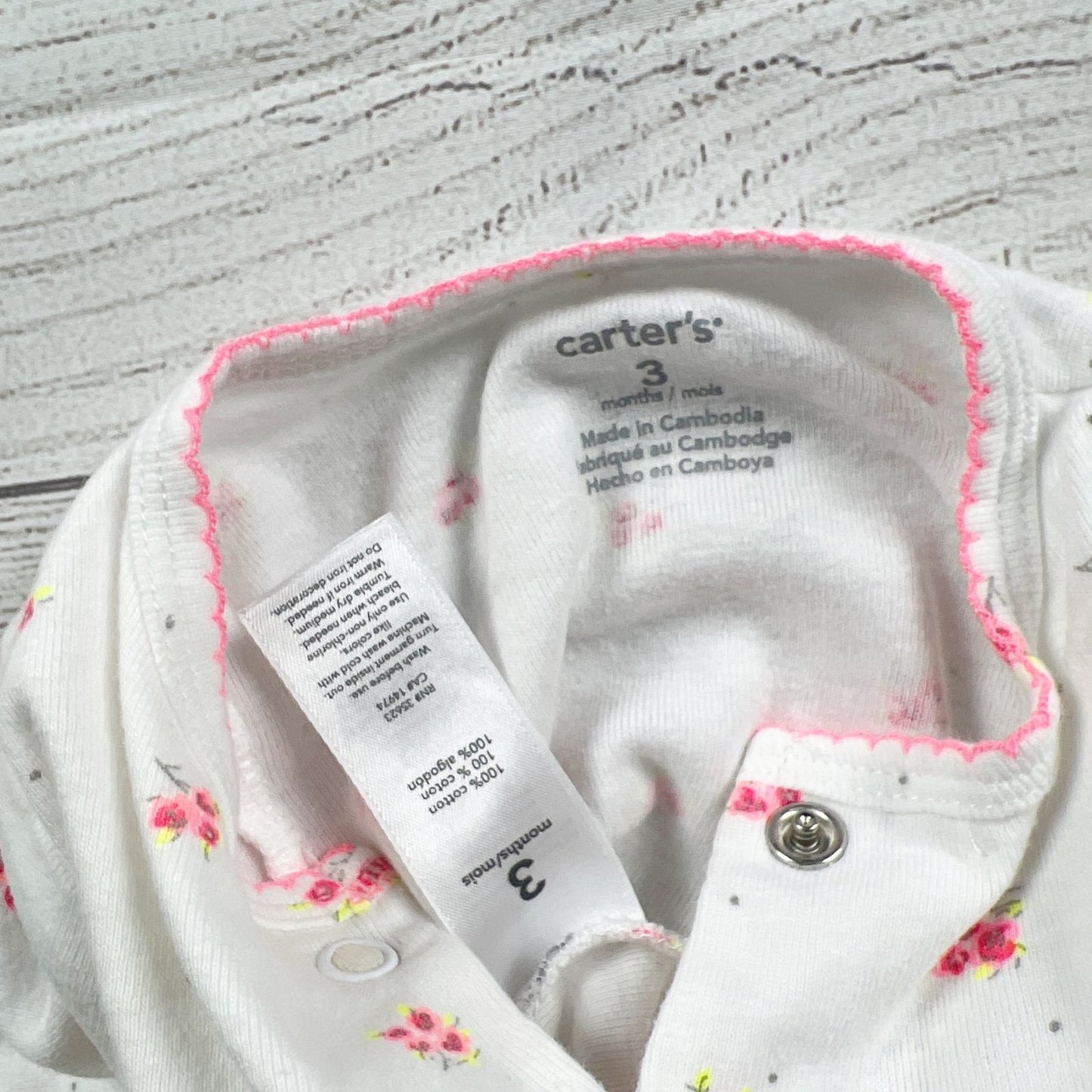 Carter's Baby Girls White Floral Footed Sleeper Pajamas 0-3 Months