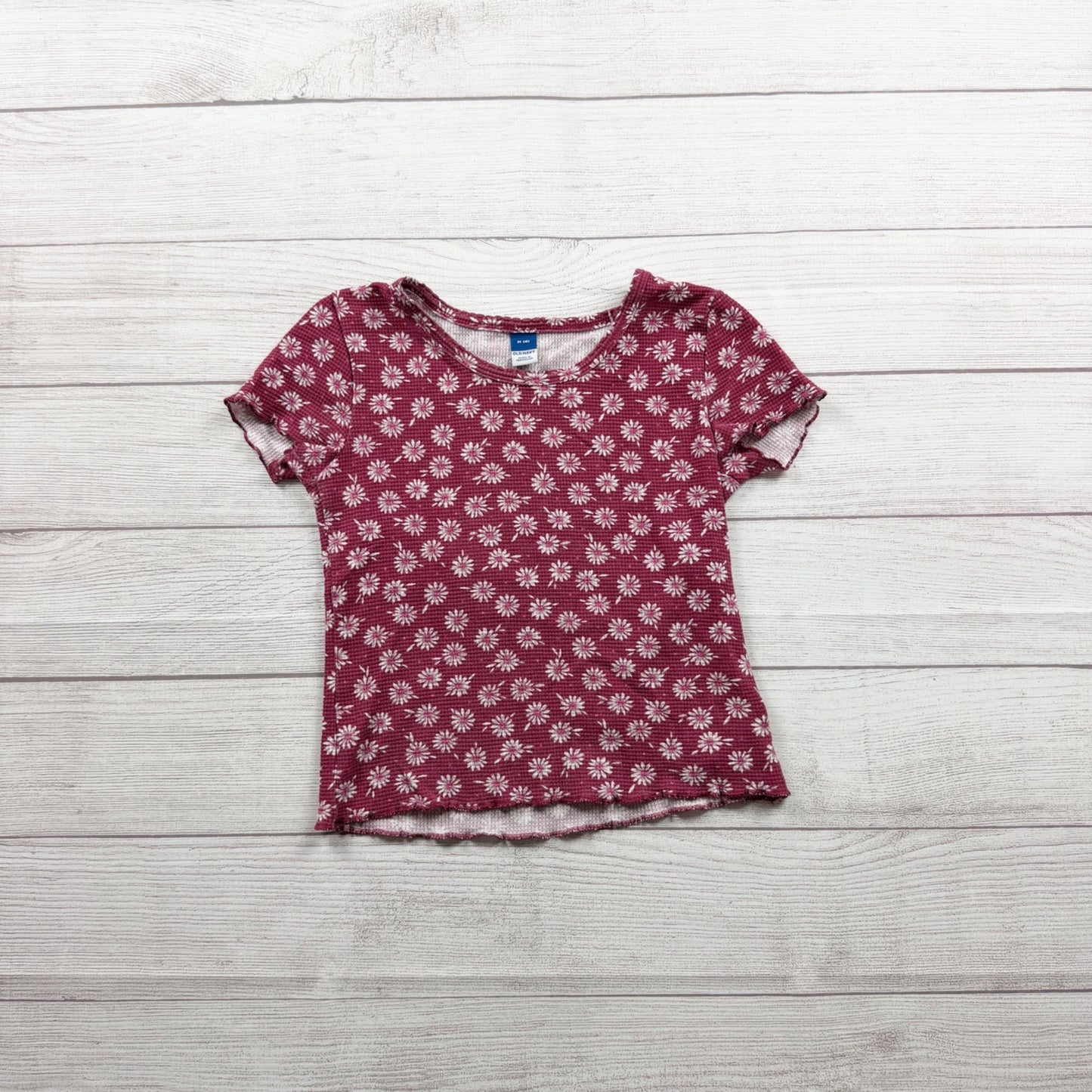 Old Navy Girls Daisy Print Burgundy Ribbed Tee Organic Blend M 8