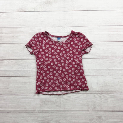 Old Navy Girls Daisy Print Burgundy Ribbed Tee Organic Blend M 8