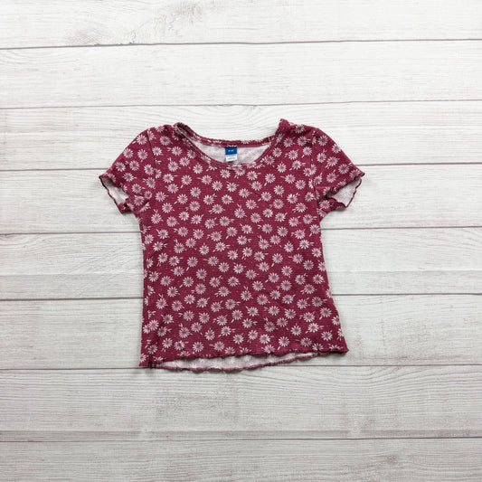 Old Navy Girls Daisy Print Burgundy Ribbed Tee Organic Blend M 8