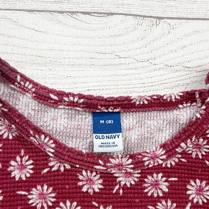 Old Navy Girls Daisy Print Burgundy Ribbed Tee Organic Blend M 8