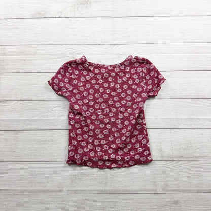 Old Navy Girls Daisy Print Burgundy Ribbed Tee Organic Blend M 8