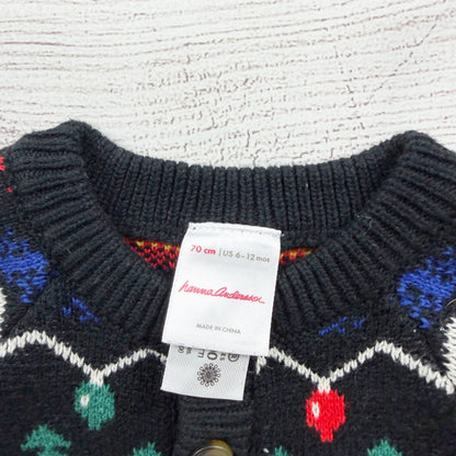 Hanna Andersson Reindeer Fair Isle Holiday Baby Sweater Romper 6-12 Months