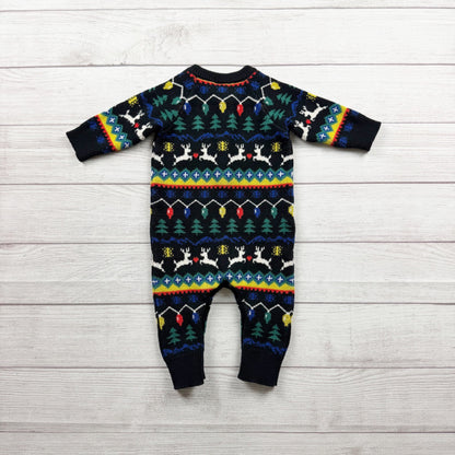 Hanna Andersson Reindeer Fair Isle Holiday Baby Sweater Romper 6-12 Months