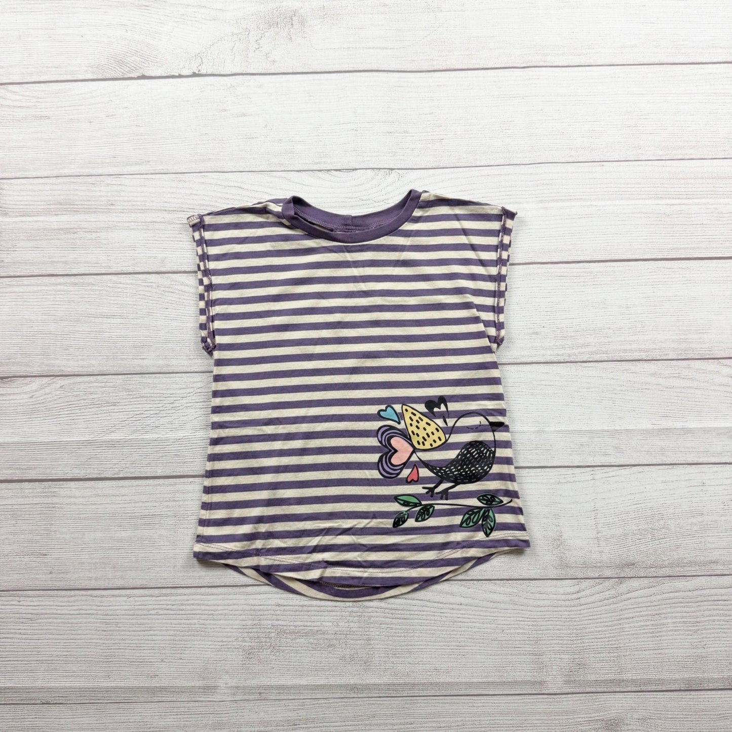 Hanna Andersson Kids Striped Purple Bird Graphic Short Sleeve Top 110 5
