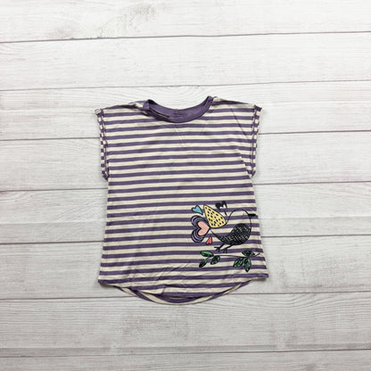 Hanna Andersson Kids Striped Purple Bird Graphic Short Sleeve Top 110 5