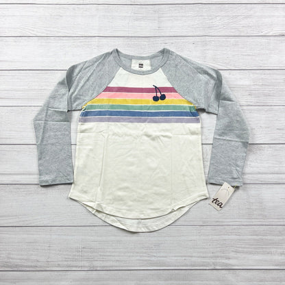 Tea Collection Girls Long Sleeve Raglan Shirt Rainbow Stripe Cherry NWT 8
