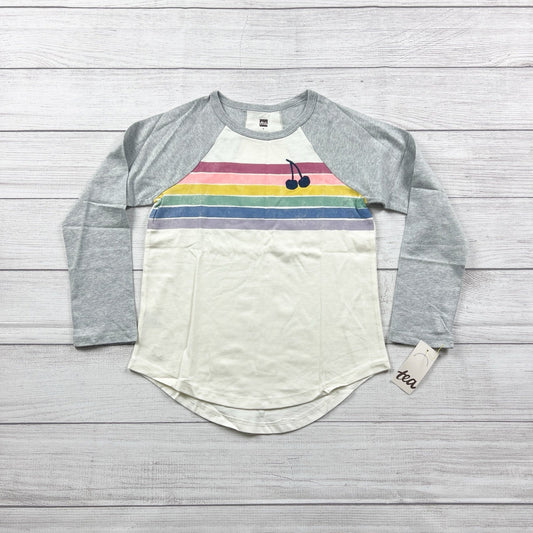 Tea Collection Girls Long Sleeve Raglan Shirt Rainbow Stripe Cherry NWT 8
