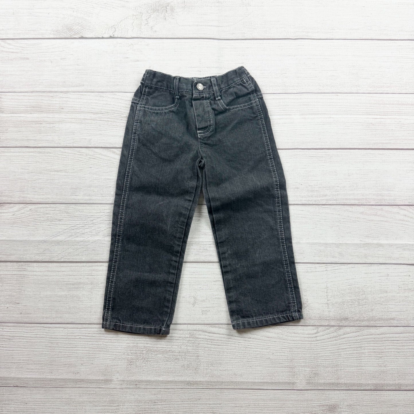 Gray Toddler Boys Straight Leg Stretch Jeans Elastic Waist Cotton Blend 3T