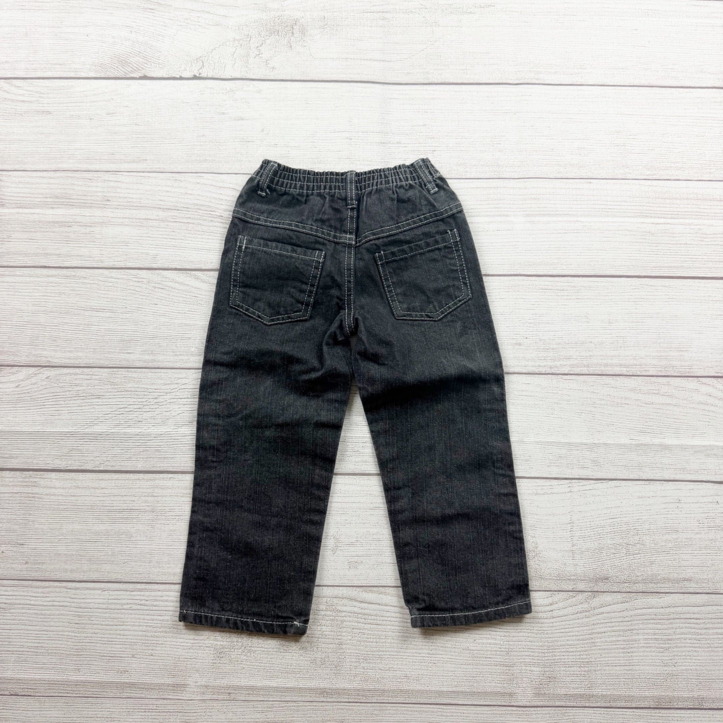 Gray Toddler Boys Straight Leg Stretch Jeans Elastic Waist Cotton Blend 3T