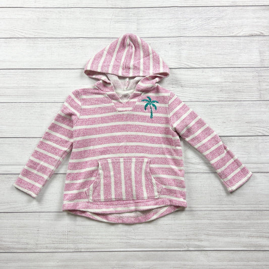 Old Navy Striped Pink White Hooded Palm Tree Pullover Sweater S 6-7