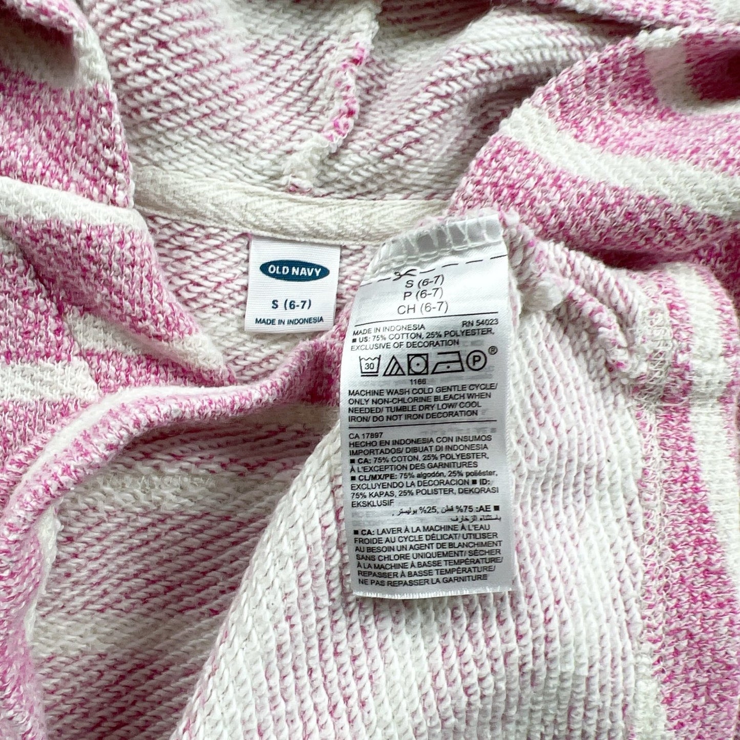 Old Navy Striped Pink White Hooded Palm Tree Pullover Sweater S 6-7