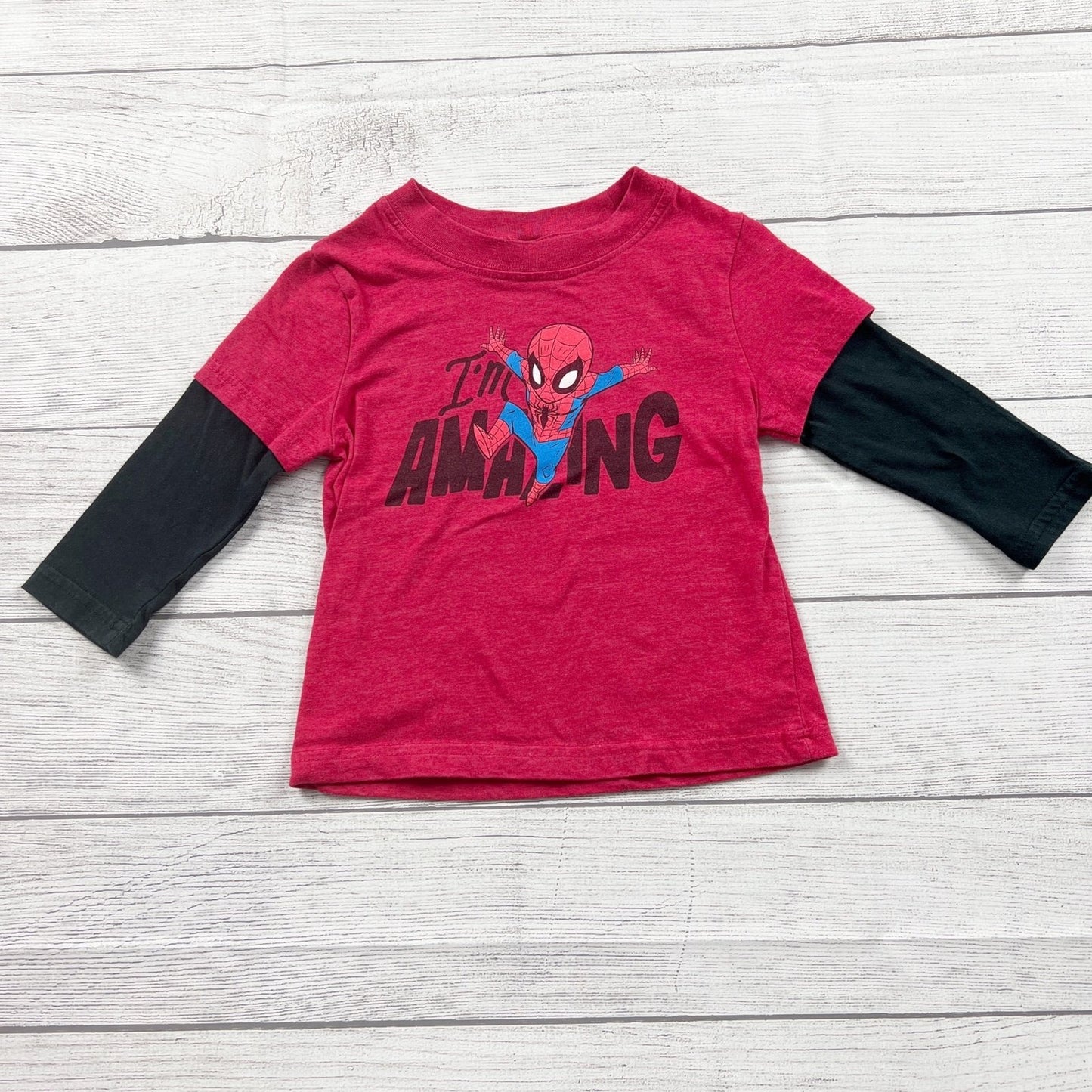 Marvel SpiderMan Toddler Boys Layered Long Sleeve Shirt “I’m Amazing” Tee 2T
